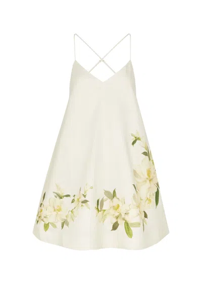 Zimmermann Harmony Floral-print Linen Mini Dress In Cream