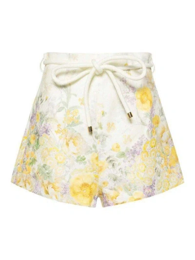 Zimmermann Harmony Floral-print Linen Shorts In Yellow