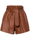 Zimmermann Harmony Belted Leather Shorts In Brown