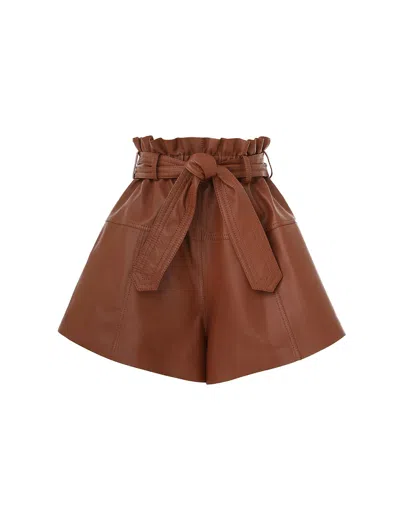 Zimmermann Harmony Leather Shorts In Brown