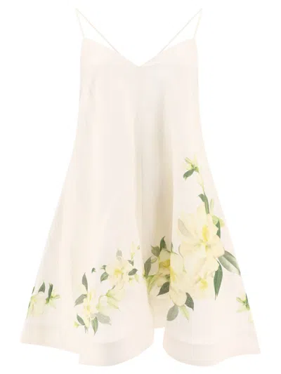 Zimmermann Harmony Floral-print Linen Mini Dress In Neutrals