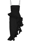 Zimmermann Asymmetric Ruffled Linen Midi Dress In Black  