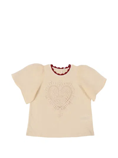 Zimmermann Kids' Heart-embroidered T-shirt In Neutral