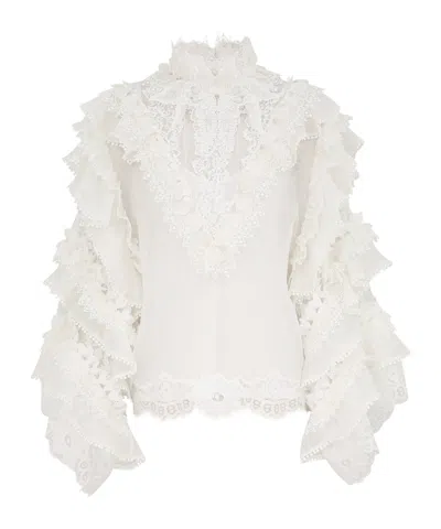 Zimmermann Crush Heart Ruffled Blouse In White