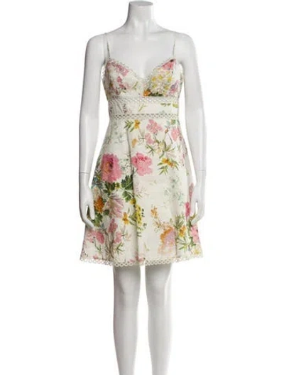 Pre-owned Zimmermann Heathers Floral Print Linen Mini Dress Mini Dress In Neutral
