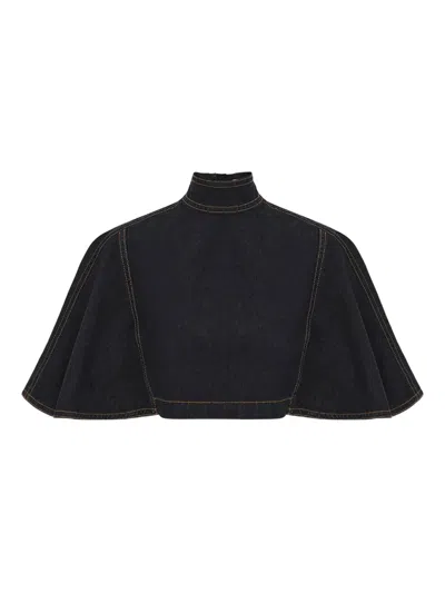 Zimmermann High-neck Flared Denim Coat In Blue