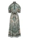 Zimmermann High-neck Paisley Silk Dress In Blue