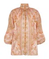 Zimmermann Cream And Pink High Neck Paisley Blouse In Pink