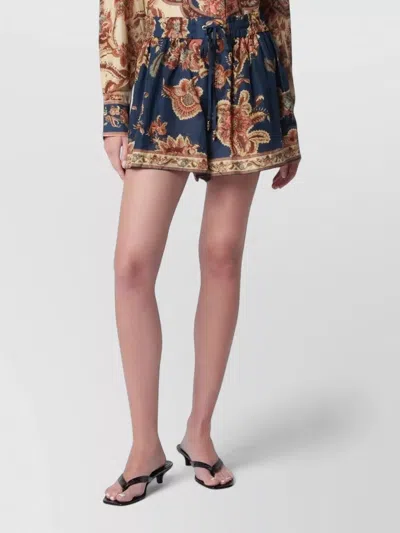 Zimmermann High Rise Waist Floral Print Shorts In Blue