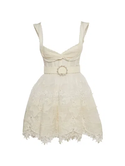 Pre-owned Zimmermann High Tide Embroidered Mini Dress In White