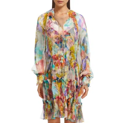Zimmermann High Tide Swing Print Silk Mini Dress In Ikat Patch Floral