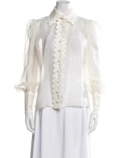 Pre-owned Zimmermann High Tide Ric-rac Linen Blouse In Neutral