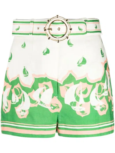 Zimmermann High Tide Sailboat-print Belted Shorts In White