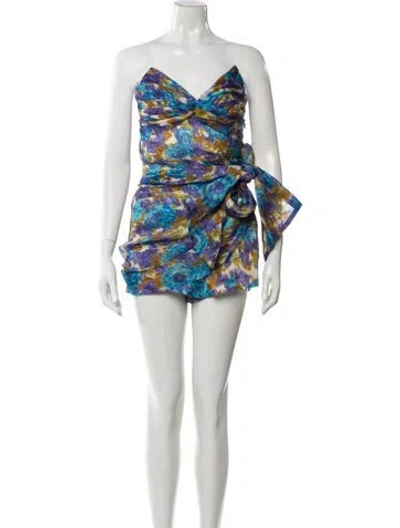 Pre-owned Zimmermann High Tide Wrap Playsuit Linen Romper W/ Tags In Blue