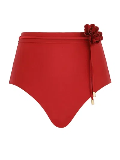 Zimmermann High Waist Bikini Bottom With Flower In Red