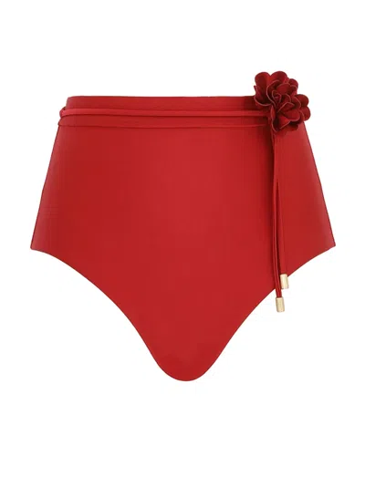 Zimmermann High Waist Bikini Bottom With Flower In Red