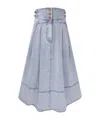 Zimmermann High Waist A-line Midi Skirt With Buttons In Blue