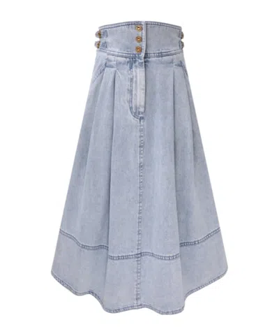 Zimmermann High Waist Denim Midi Skirt In Blue