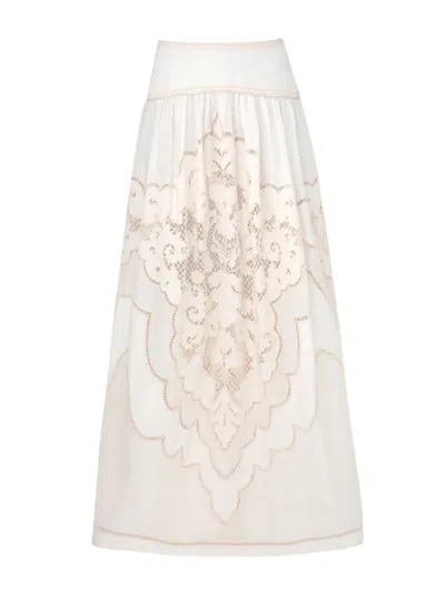 Zimmermann High Waist Embroidered Maxi Skirt In Sand