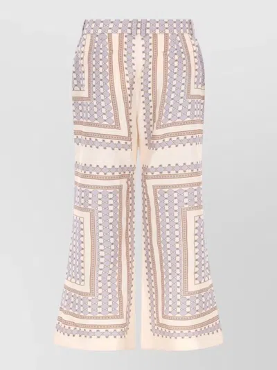 Zimmermann High Waist Flared Pants Geometric Pattern Side Pockets In Neutral