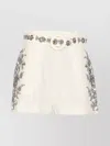 Zimmermann High Waist Floral Embroidery Belted Shorts In Neutrals