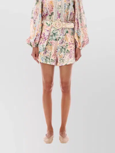 Zimmermann Halliday Linen Tuck Shorts In Multi Flower