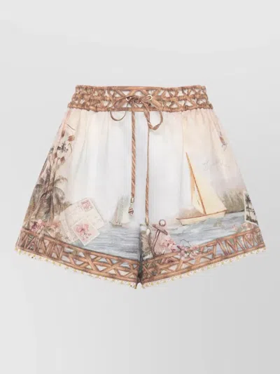 Zimmermann High Waist Shorts Lace Trim Linen