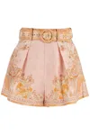 Zimmermann High-waisted Floral Cream Linen Shorts Women In Multi