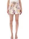 Zimmermann Rebellion Multicolor Shorts With Bow On The Front And All-over Floral Motif In Cotton And Silk Woman In Pink