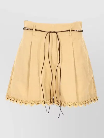 Zimmermann High Waisted Skirt Belted Waist Pleated In Yellow