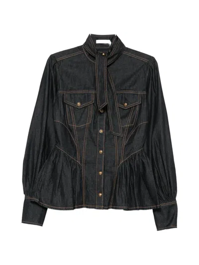 Zimmermann High-neck Denim Blouse In Black