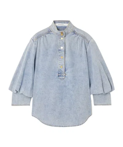 Zimmermann High-neck Denim Shirt In Gray