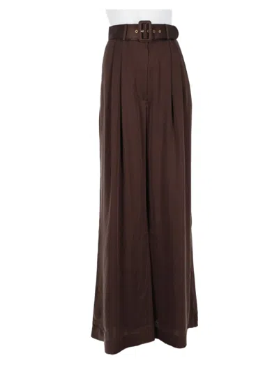 Zimmermann High-waist Brown Silk Trousers With Matching Belt In Black