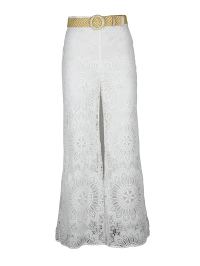 Zimmermann High-waisted Broderie Anglaise Trousers With Flared Leg In White