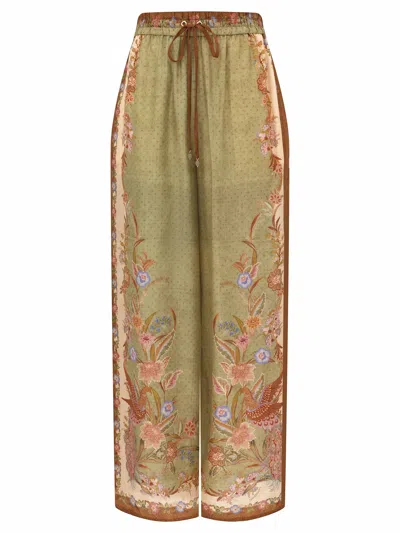 Zimmermann High-waisted Silk Drawstring Trousers - Size 0 In Green