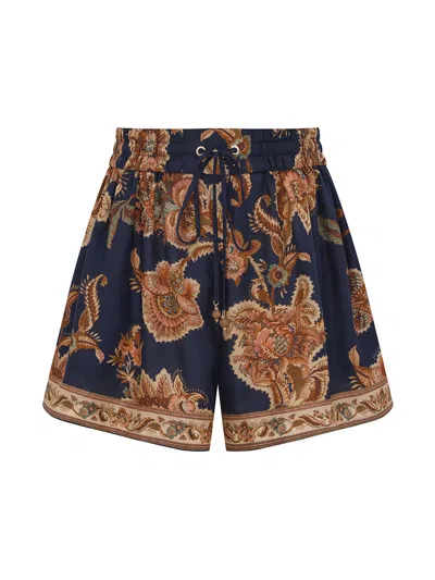 Zimmermann High-waisted Silk Habotai Shorts - Size 0 In Blu