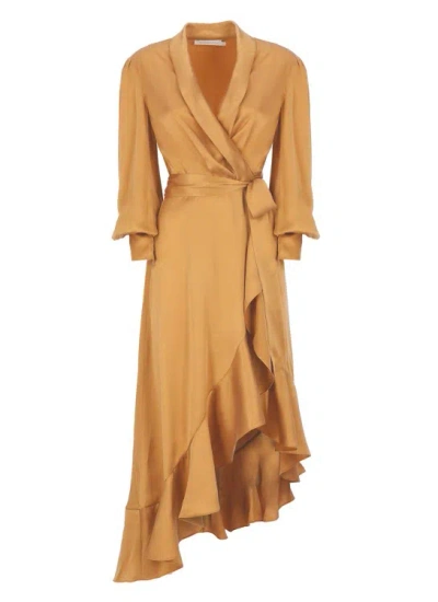 Zimmermann Honey Silk Dress In Orange