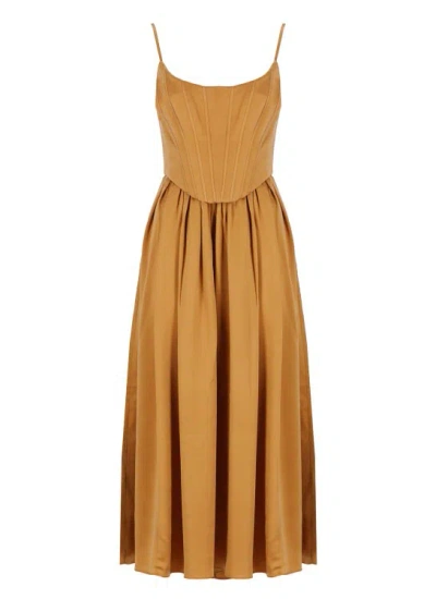 Zimmermann Honey Silk Long Dress In Brown