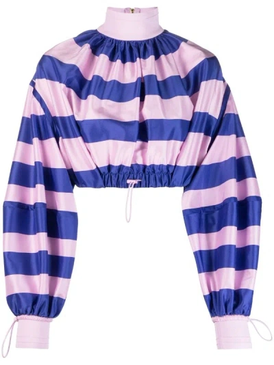 Zimmermann Horizontal-stripe Print Drawstring Blouse In Purple