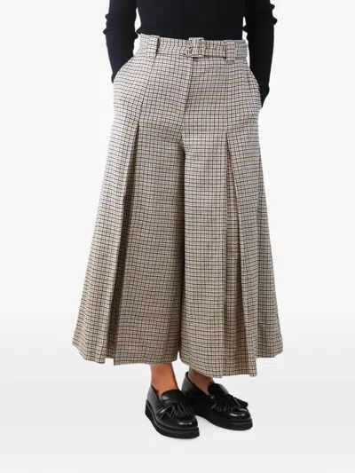 Pre-owned Zimmermann Houndstooth-pattern Belted Pleated Wool Cropped Trousers In Neutral