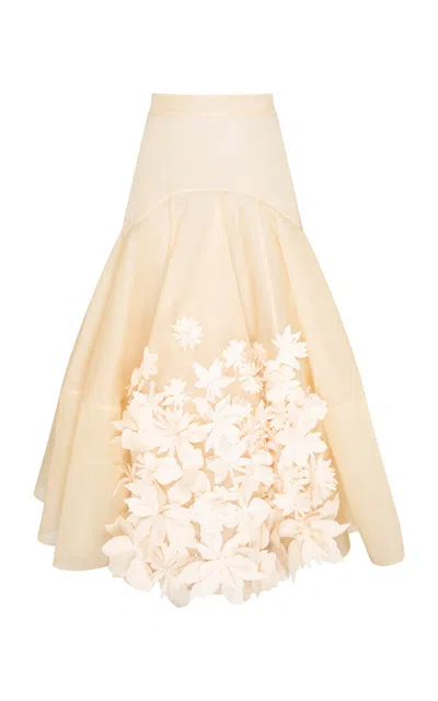 Zimmermann Hypnotic Applique Silk Midi Skirt In Ivory