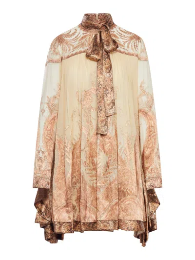 Zimmermann Hypnotic Batman Sleeve Mini Dress In Nude