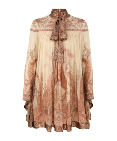 Zimmermann Hypnotic Batwing Mini Dress In Brown