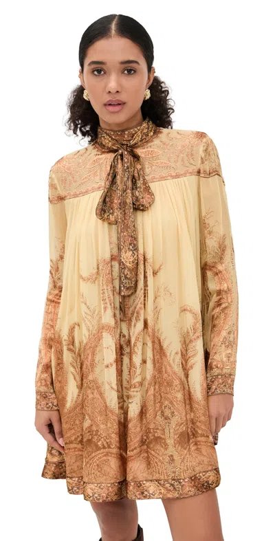 Zimmermann Hypnotic Batwing Mini Dress Cream Paisley In Multi