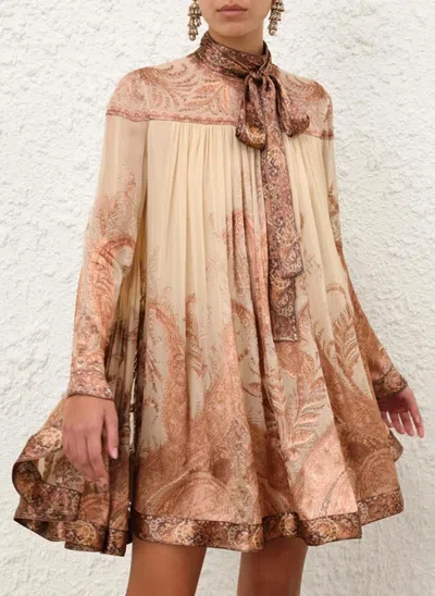 Zimmermann Hypnotic Batwing Mini Dress In Cream Paisley In Brown