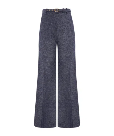 Zimmermann Hypnotic Belted Flared Trousers In Blue