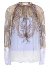 Zimmermann Multicolor Blouse With Ruched Collar And All-over Paisley Motif In Viscose Woman In Blue