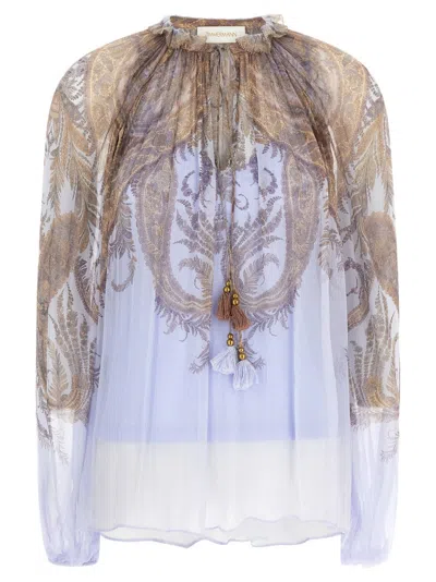 Zimmermann 'hypnotic Billow' Blouse In Blue