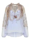Zimmermann Flowy Gradient Blouse With Ruffled Neckline In Multi