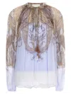 Zimmermann Flowy Gradient Blouse With Ruffled Neckline In Blue